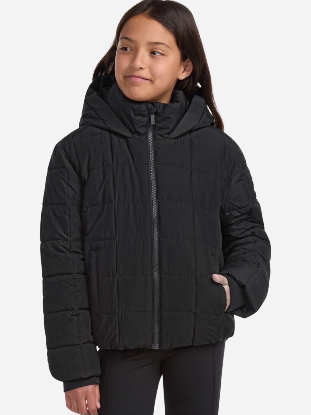 Abercrombie Kids Black Hooded Midweight Puffer Jacket Size 11/12 Like New